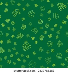 Set line Socks, Farm house and Cloud with rain on seamless pattern. Vector