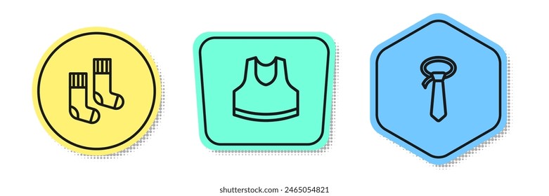 Set line Socks, Undershirt and Tie. Colored shapes. Vector