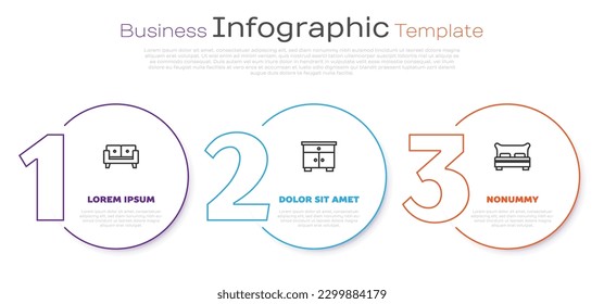 Set line Sofa, Furniture nightstand and Big bed. Business infographic template. Vector