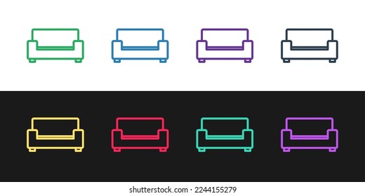 Set line Sofa icon isolated on black and white background.  Vector
