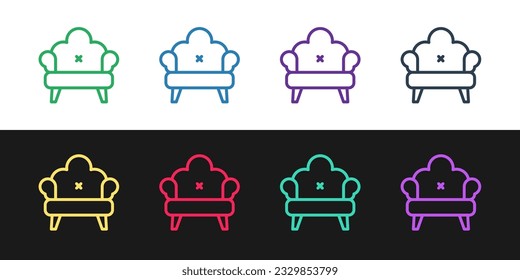 Set line Sofa icon isolated on black and white background.  Vector