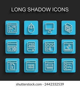 Set line Software, Binary code, Search engine, Browser files, Books about programming, Loading data window and  icon. Vector