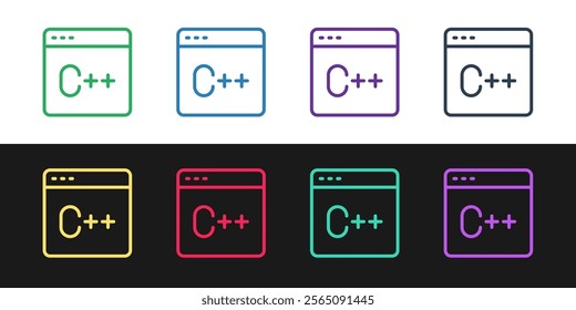 Set line Software, web developer programming code icon isolated on black and white background. Javascript computer script random parts of program code.  Vector