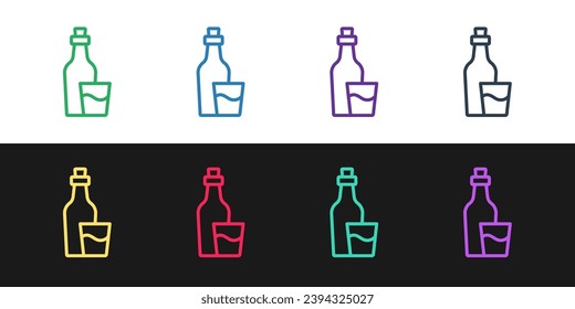 Set line Soju bottle icon isolated on black and white background. Korean rice vodka.  Vector
