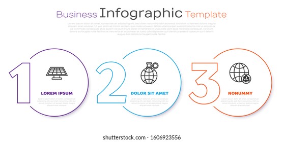 Set line Solar energy panel, Planet earth and a recycling and Planet earth and a recycling. Business infographic template. Vector