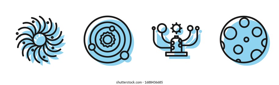 Set line Solar system, Black hole, Solar system and Moon icon. Vector