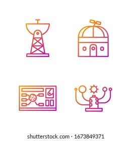 Set line Solar system, Futuristic hud interface, Satellite dish and Astronomical observatory. Gradient color icons. Vector