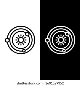 Set line Solar system icon isolated on black and white background. The planets revolve around the star.  Vector Illustration