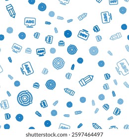 Set line Solar system, Pencil with eraser and Alphabet on seamless pattern. Vector