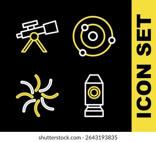 Set line Solar system, Rocket ship, Black hole and Telescope icon. Vector