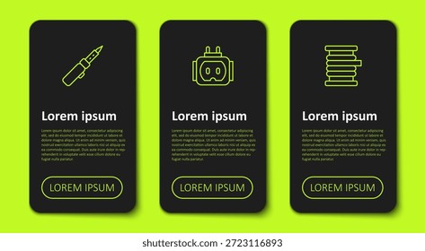 Fije la línea Soldador, Tee plug eléctrico y carrete de cable de alambre. Plantilla de infografía de negocios. Vector