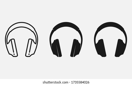 Set of line and solid headphones black and white vector icon.