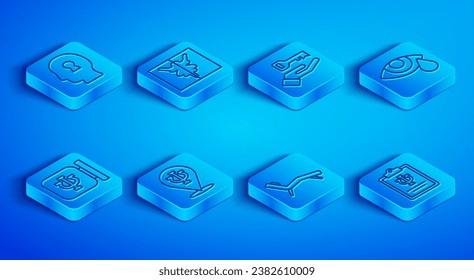Set line Solution to the problem, Rorschach test, Psychology, Psi, Armchair, Tear cry eye,  and  icon. Vector