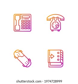 Set line Sound mixer controller, Skateboard trick, Telephone handset and . Gradient color icons. Vector