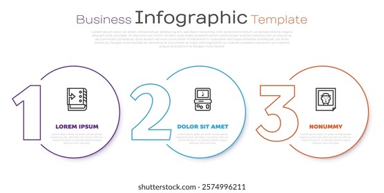 Set line Sound mixer controller, Tetris and Photo. Business infographic template. Vector