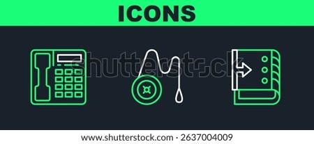 Set line Sound mixer controller, Telephone handset and Yoyo toy icon. Vector
