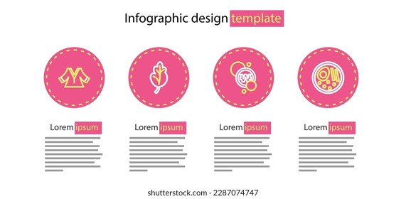 Set line South Korean won coin, Ramen, Kimchi and Kimono icon. Vector