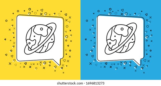 Set line Space capsule returning to earth via parachute icon isolated on yellow and blue background.  Vector Illustration