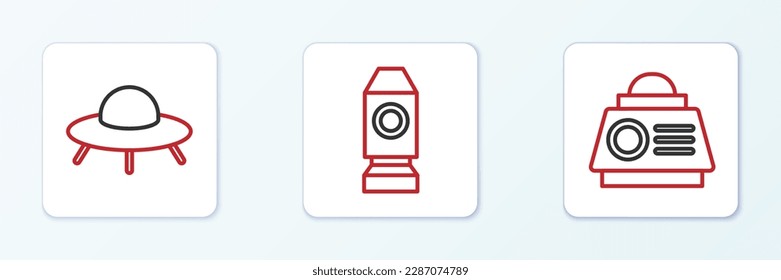 Set line Space capsule, UFO flying spaceship and Rocket icon. Vector
