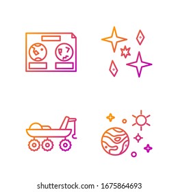 Set line Space and planet, Mars rover, Celestial map of the night sky and Planet. Gradient color icons. Vector
