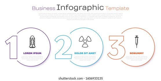 Set line Space shuttle and rockets, Radioactive and Syringe. Business infographic template. Vector