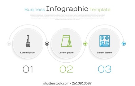 Set line Spatula, Bag of coffee beans and Gas stove. Business infographic template. Vector