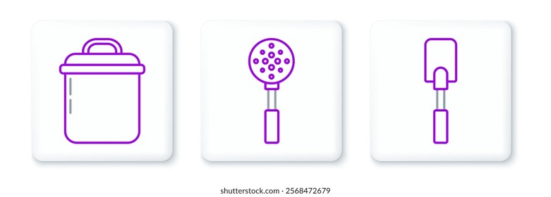 Set line Spatula, Cooking pot and  icon. Vector