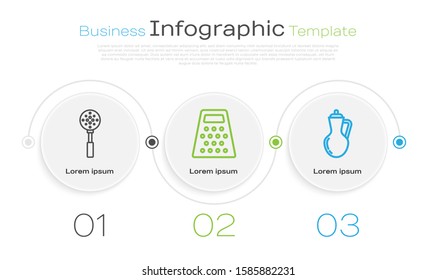 Set line Spatula , Grater  and Bottle of olive oil . Business infographic template. Vector