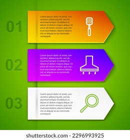 Set-Linie Spatula, Küchenabzugventilator, Bratpfanne und Lüftung. Infografik-Vorlage für Unternehmen. Vektorgrafik