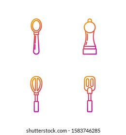 Set line Spatula , Kitchen whisk , Spoon  and Pepper . Gradient color icons. Vector