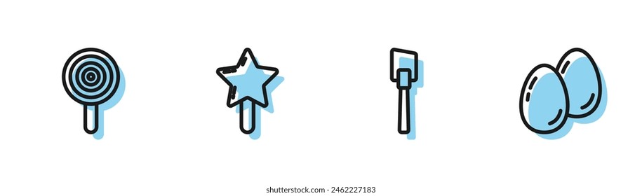 Set line Spatula, Lollipop,  and Easter eggs icon. Vector