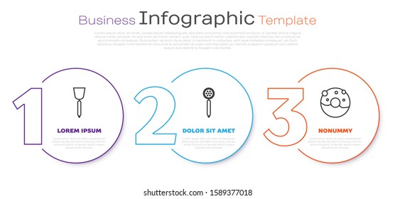 Set line Spatula , Strainer spoon  and Donut with sweet glaze . Business infographic template. Vector