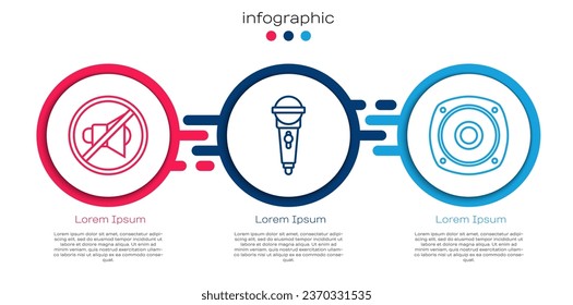 Set line Speaker mute, Microphone and Stereo speaker. Business infographic template. Vector