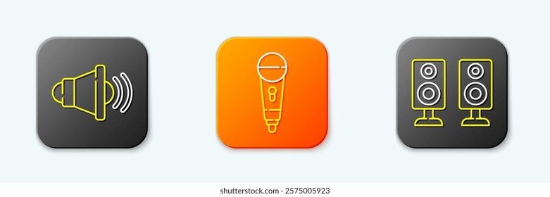 Set line Speaker volume, Microphone and Stereo speaker icon. Vector