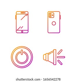 Ajuste el volumen del altavoz de línea, botón de encendido, Smartphone, teléfono móvil y Smartphone, teléfono móvil. Iconos de color degradado. Vector