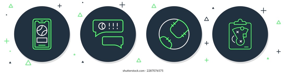 Set line Speech bubble chat baseball, Baseball, Mobile with and Planning strategy icon. Vector