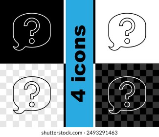 Set line Speech bubble chat icon isolated on black and white, transparent background. Message icon. Communication or comment chat symbol.  Vector