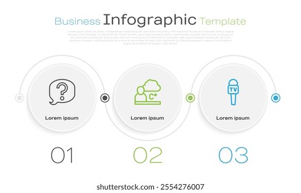 Set line Speech bubble chat, Weather forecast and Microphone. Business infographic template. Vector