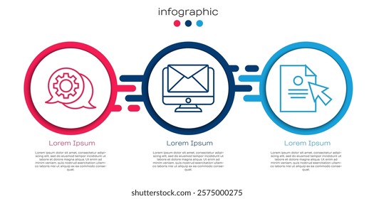 Set line Speech bubble chat, Monitor and envelope and Document and cursor. Business infographic template. Vector