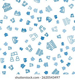 Set line Speech bubble chat, Courthouse building and Burning car on seamless pattern. Vector