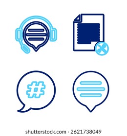 Set line Speech bubble chat, Hashtag speech, File document service and Headphones with icon. Vector