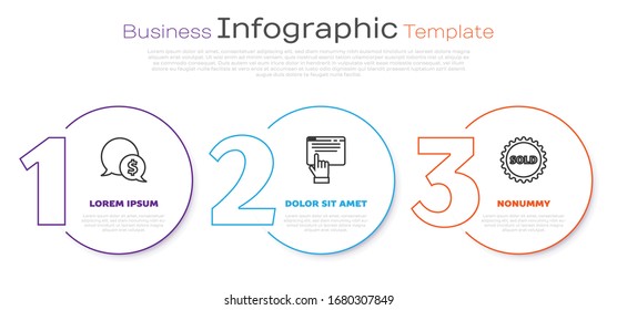 Set line Speech bubble with dollar, Online shopping on screen and Sold label. Business infographic template. Vector