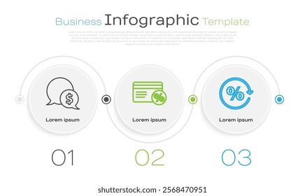 Set line Speech bubble with dollar, Discount card with percent and Discount percent tag. Business infographic template. Vector