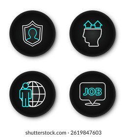 Set line Speech bubble with job, Head hunting, User of man and protection icon. Vector