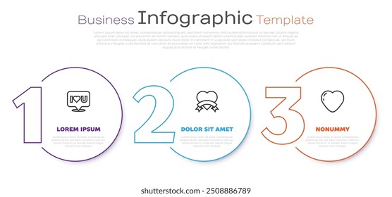 Definir linha Bolha de fala com eu te amo, coração e . Modelo de infográfico comercial. Vetor