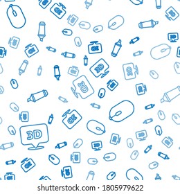 Set line Speech bubble with text 3D, Computer mouse and Marker pen on seamless pattern. Vector