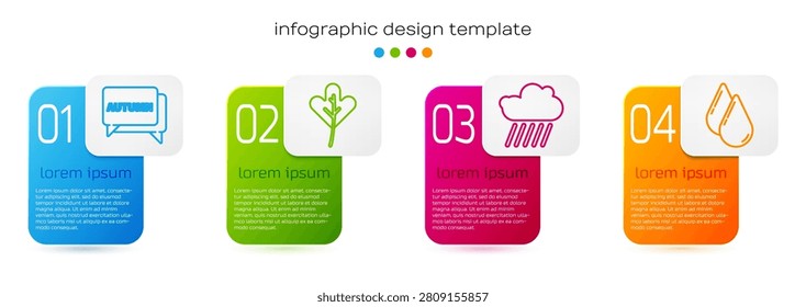 Set line Speech bubble with text autumn, Leaf or leaves, Cloud with rain and Water drop. Business infographic template. Vector