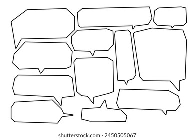 Establecer burbujas de voz de línea en el fondo blanco. cuadro de chat o Vector de chat cuadrado y doodle mensaje o comunicación icono Nube hablando para los cómics y el diálogo de mensaje mínimo