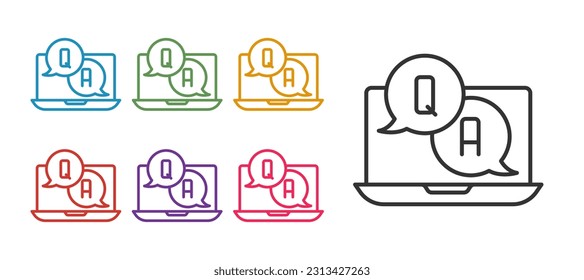 Set line Speech bubbles with Question and Answer icon isolated on white background. Q and A symbol. FAQ sign. Chat speech bubble and chart. Set icons colorful. Vector