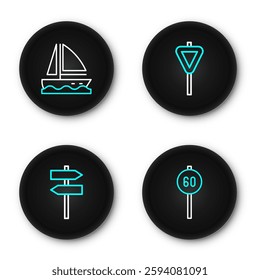 Set line Speed limit traffic, Road signpost,  and Yacht sailboat icon. Vector